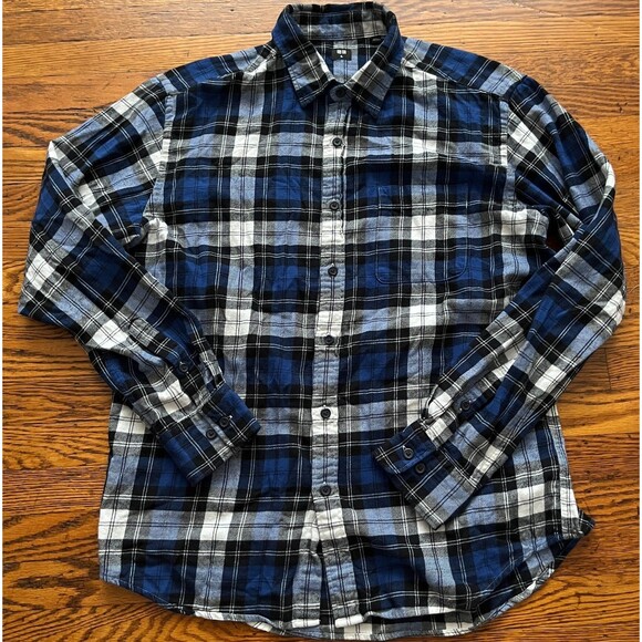 Uniqlo Other - Uniqlo Shirt Mens Size XL Blue White Check Flannel Button Up Long Sleeve